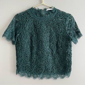 Zara Green Cropped Lace and Embroidered Blouse Size Small